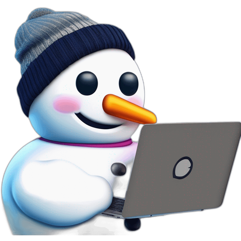 snowman data science engineer with a laptop holding a coffee mug and wearing a beanie emoji