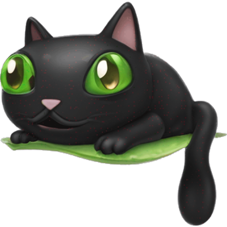 black cat head on a tadpole body emoji