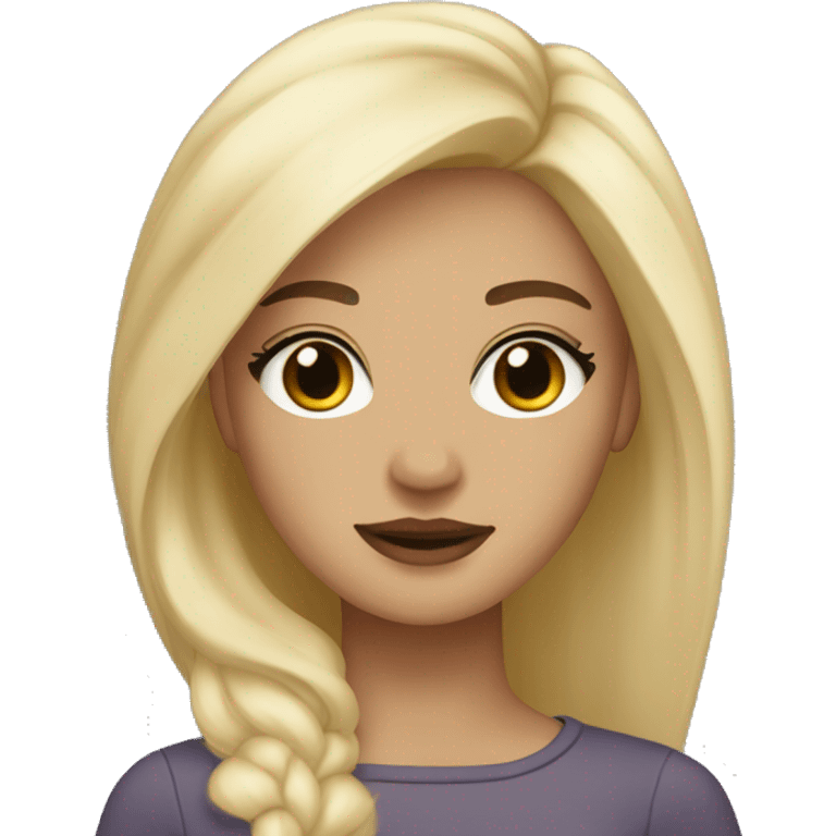 Blonde with dark hair roots girl, brown eyes big lashes, medium light skin  emoji