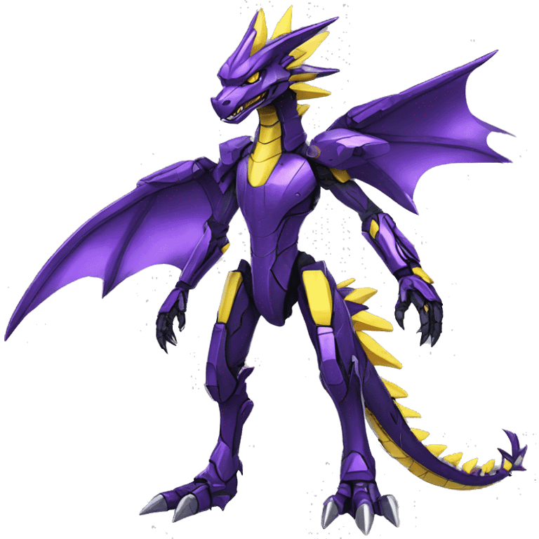  Edgy Shiny Futuristic Purple Yellow Digimon-Fakemon-Reptile-Dragon-Sergal-Mecha full body emoji