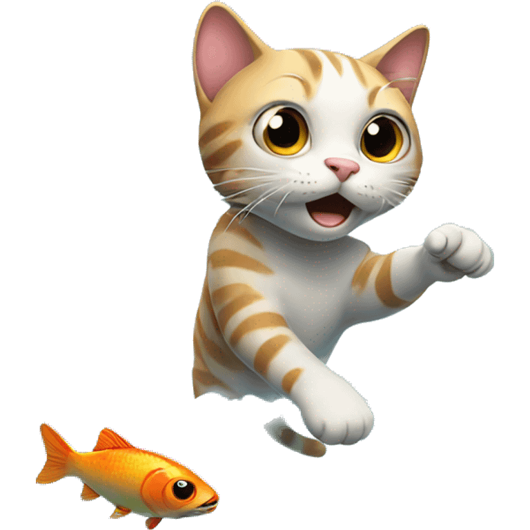 Cat trying to catch a fish from its aquarium  emoji