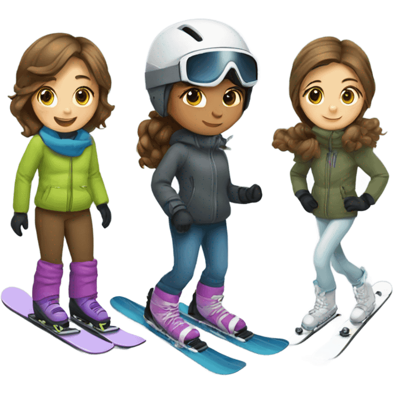 girl skiing and girl snowboarding with brown hair  emoji