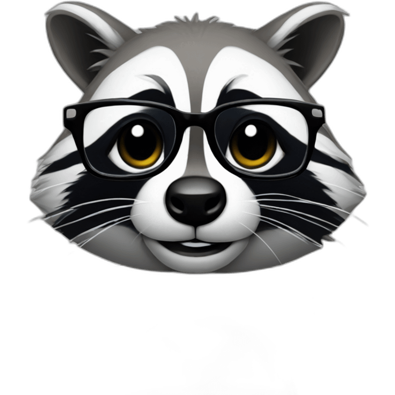 racoon wearing square glasses and white tee working on a black laptop emoji