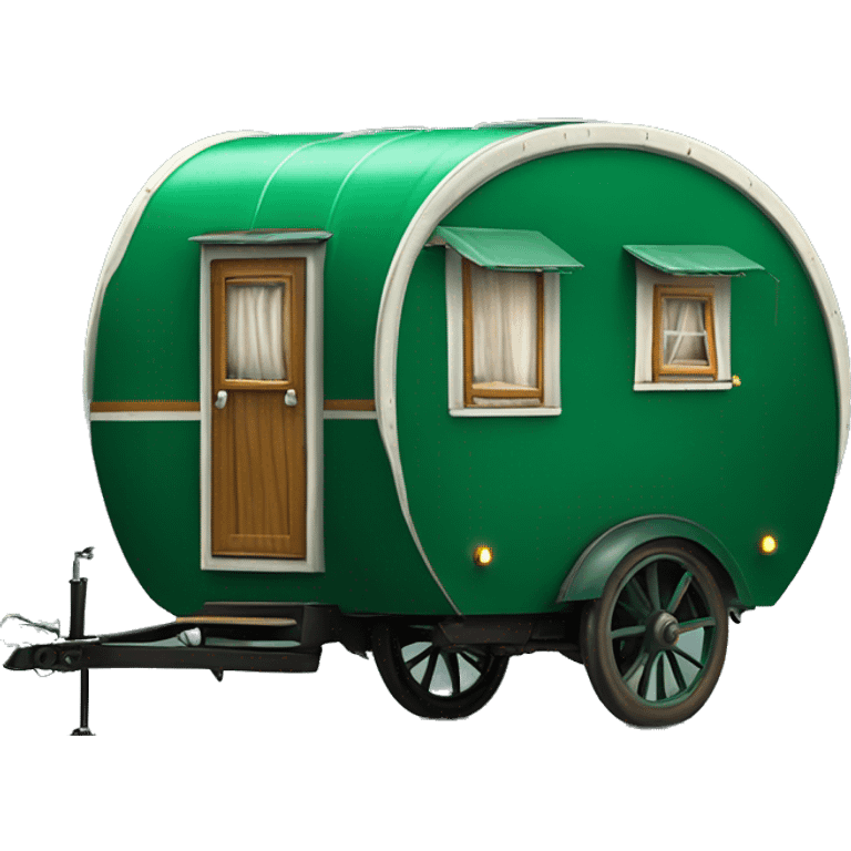 Realistic emerald green vintage round gypsy caravan wagon camper emoji