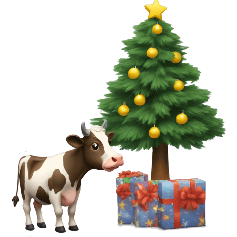 Cow next to christmastree emoji