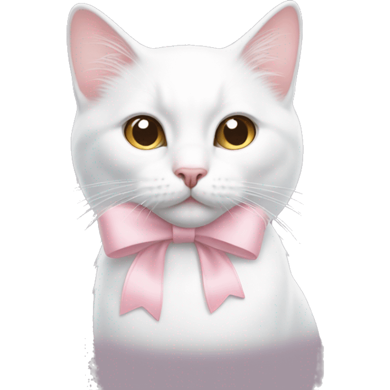 white cat with a light pink bow on the head emoji