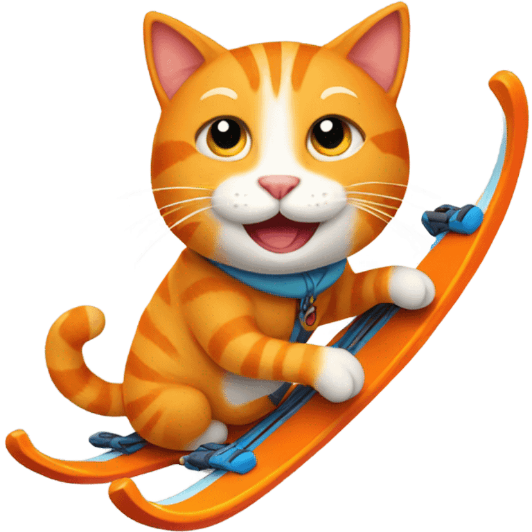 Happy Orange cat with skis emoji