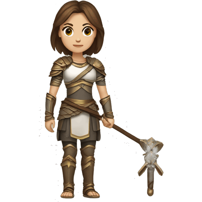 Warrior - white - female - brown hair, brown eyes- small emoji