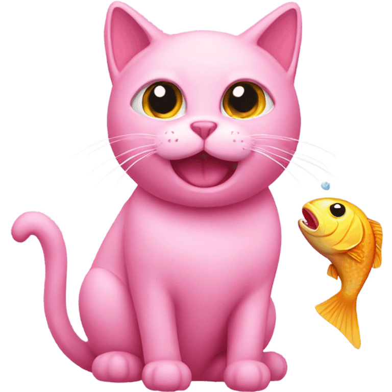 pink cat with fish treat emoji