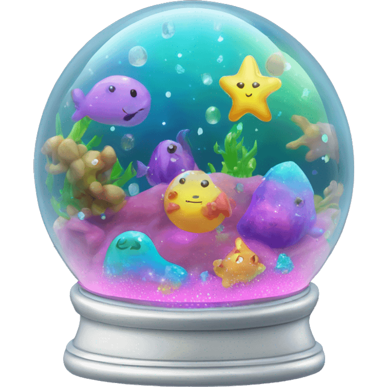 Kawaii rainbow neon bedazzled bean in an under the sea snow globe  emoji