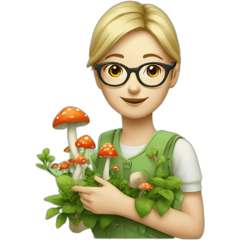 Garden girl with glasses and mushroom emoji