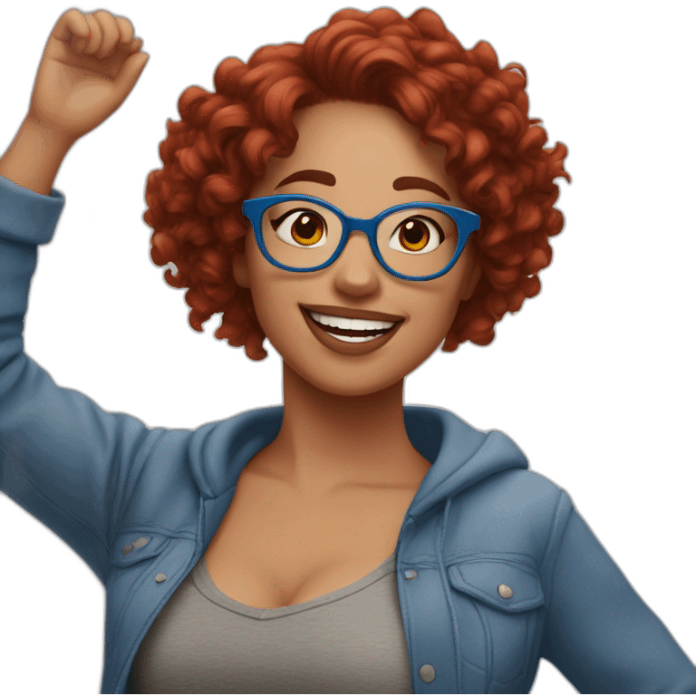 a-curvy-girl-with-dark-red-curly-hair-and-blue-glasses dancing with friends emoji