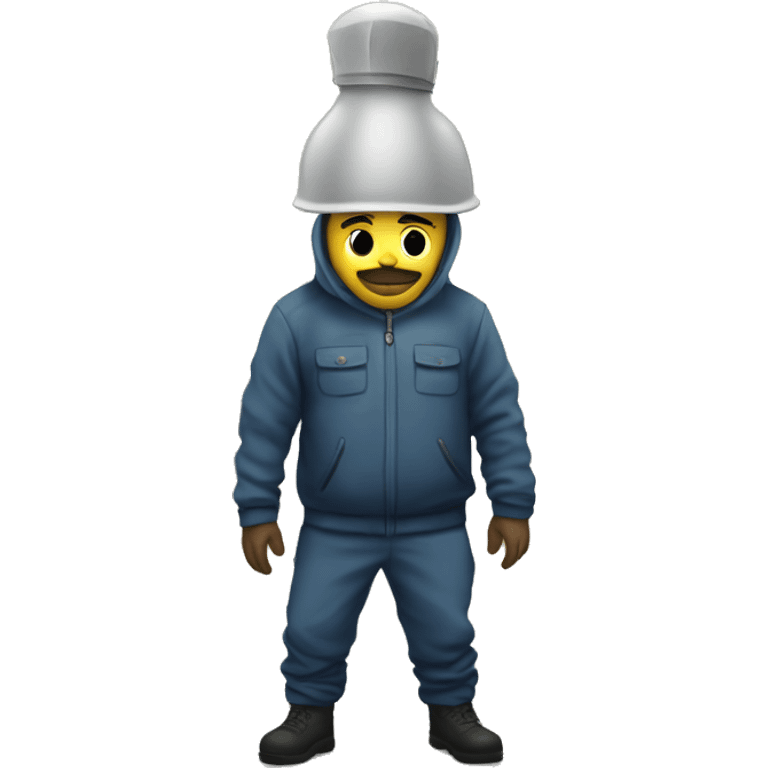 Man wearing  gas mast in a abandoned rusia town emoji