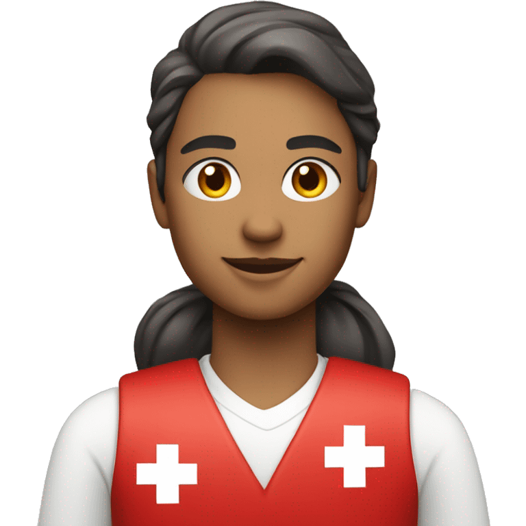 a red cross volunteer wearing a red vest with the red cross insignia on a white background emoji