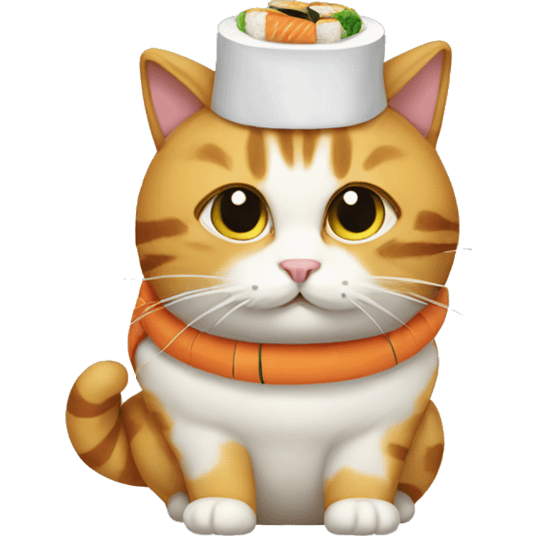 cat wearing a hat made out of sushi emoji