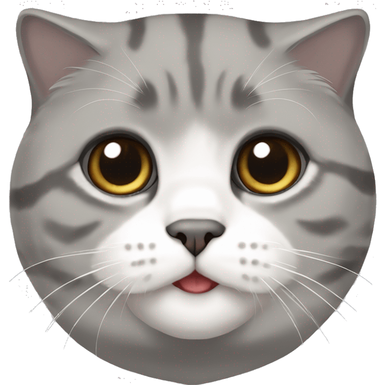 Scottish fold cat gray with white neck and white left part of his mouth  emoji