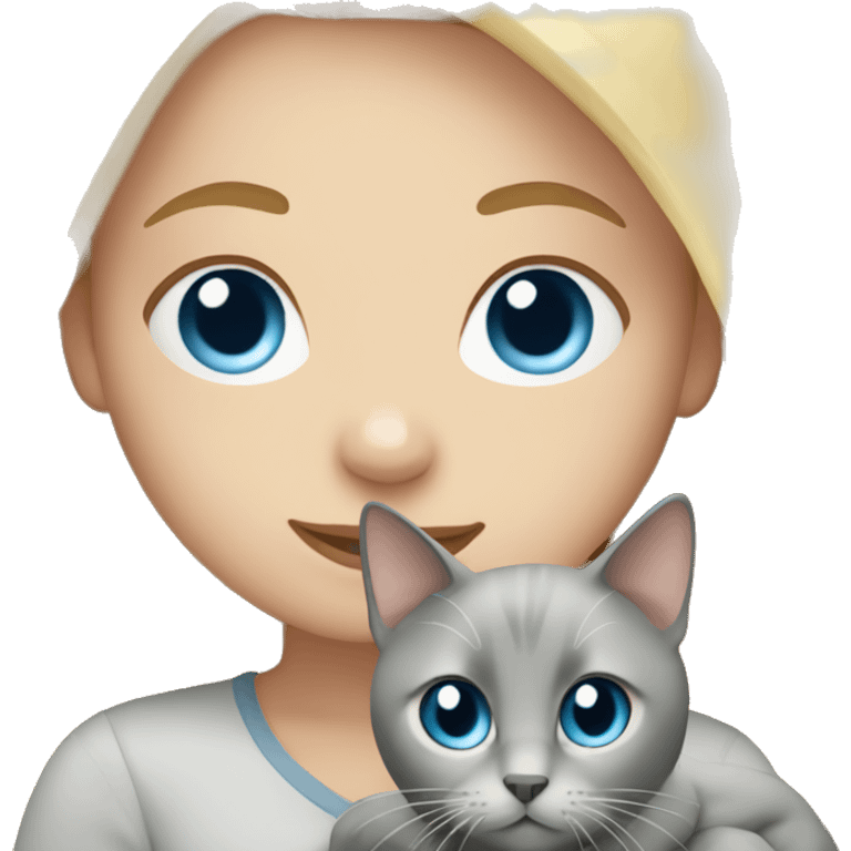 blonde girl with blue eyes holding a grey cat emoji