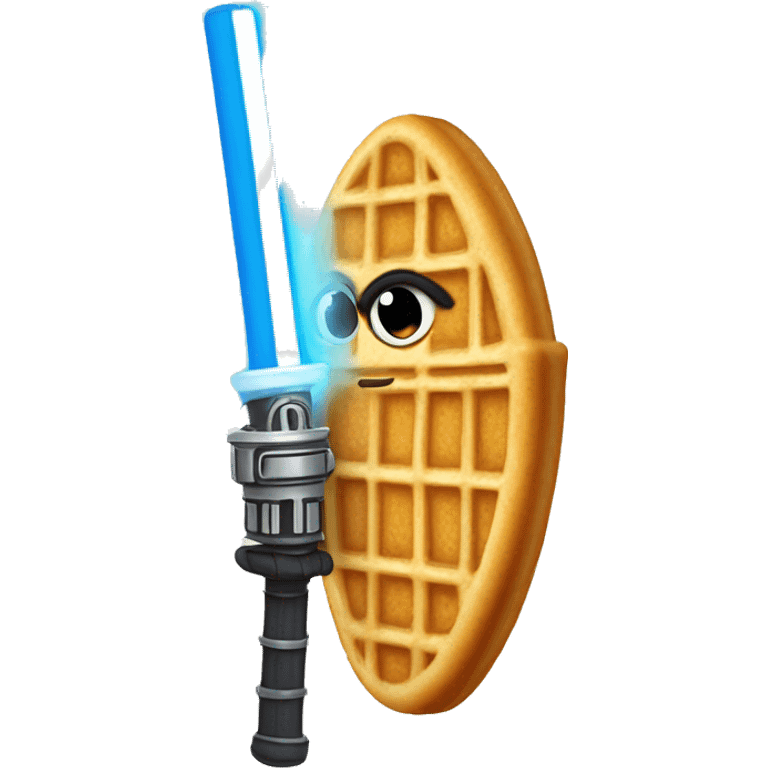 A Cute waffle with a star wars lightsaber emoji