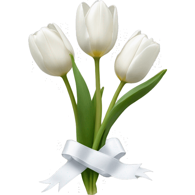 white tulips with a white ribbon around them emoji