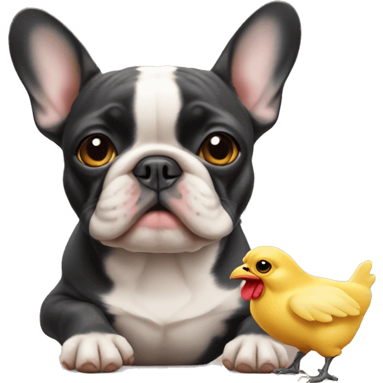 french bulldog with a little chicken emoji