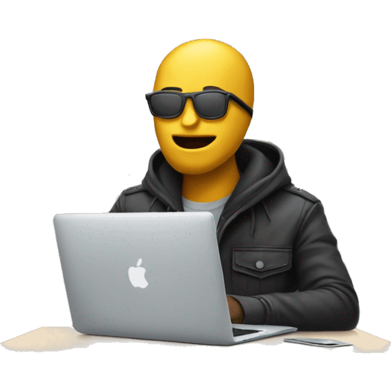 hacker sitting on a desk with macbook emoji