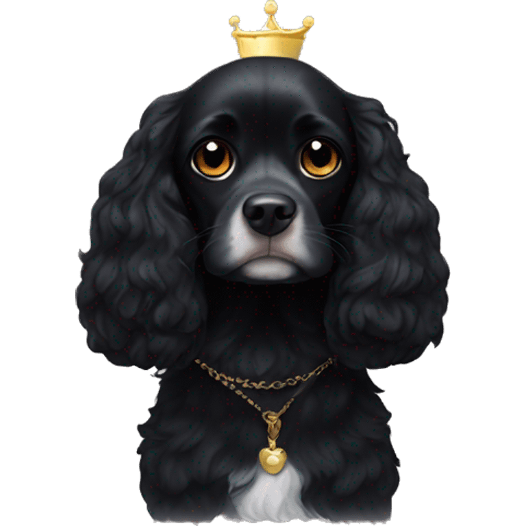 Small completely black king spaniel with black fur on his whole face and white fur on chest emoji