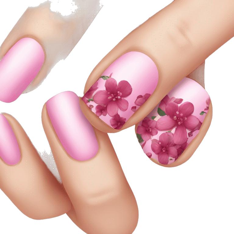 pink manicure with dark pink flowers emoji