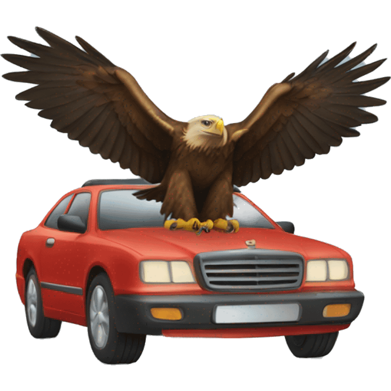 Golden eagle driving a car emoji