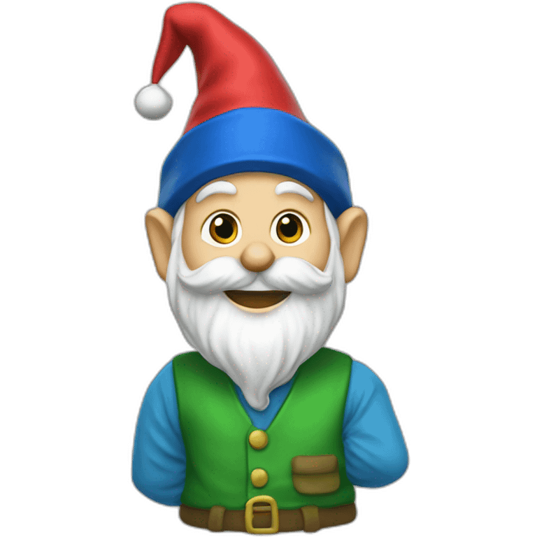 garden gnome waving hi green hat blue shirt emoji