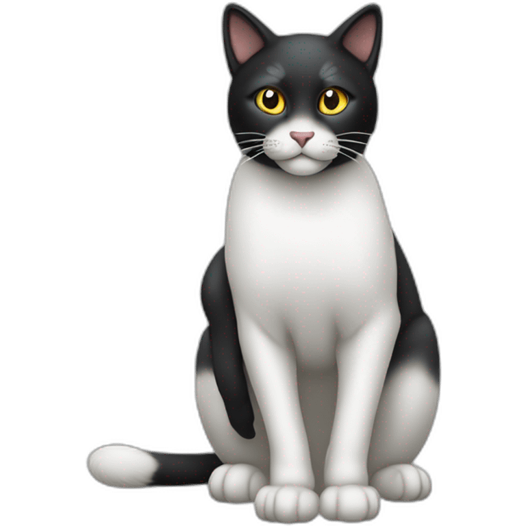 Eine weiss schwarz getigerte Katze wo auf einem Pferd sitzt emoji