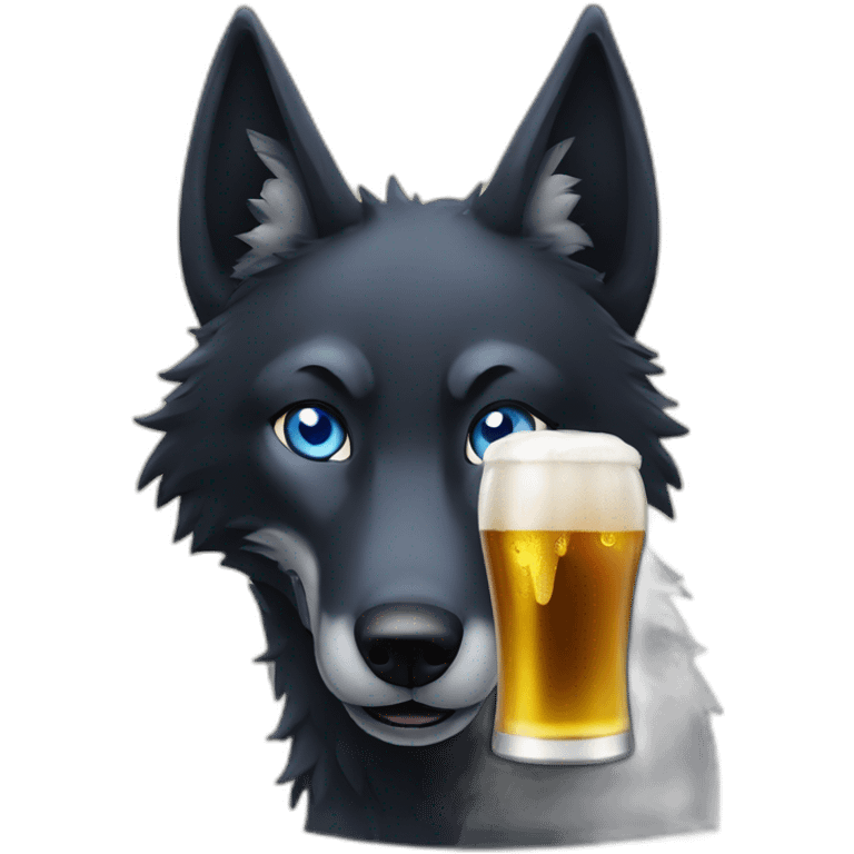 black wolf blue eyes drinks a beer emoji