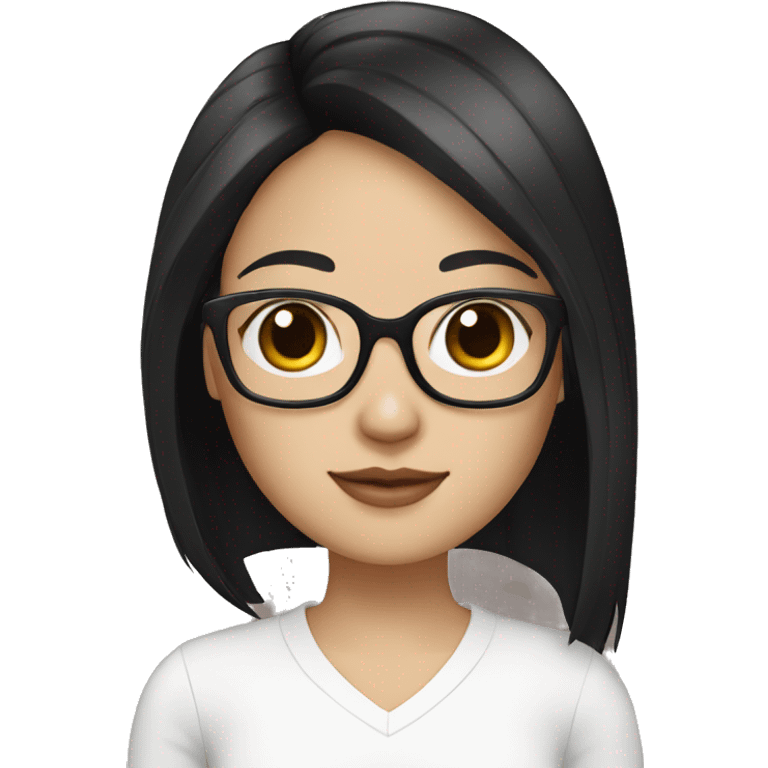 Create me a girl with a square cut, black hair, and square glasses and white skin and dark brown eyes with a laptop  emoji