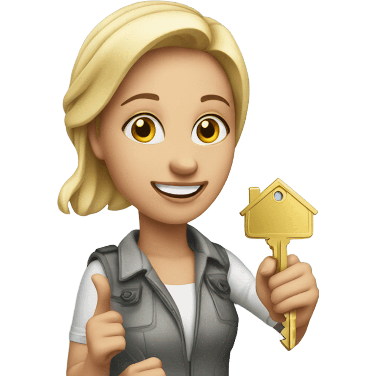 White woman holding keys to her new house  emoji