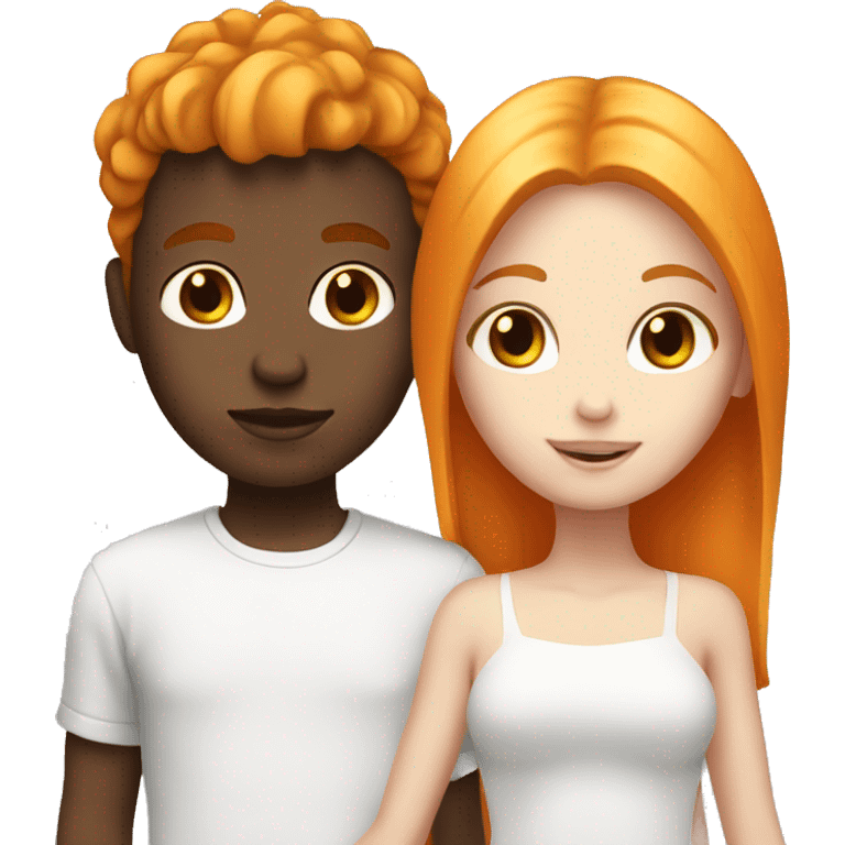 Orange hair girl  with white skin holding a blonde boy emoji