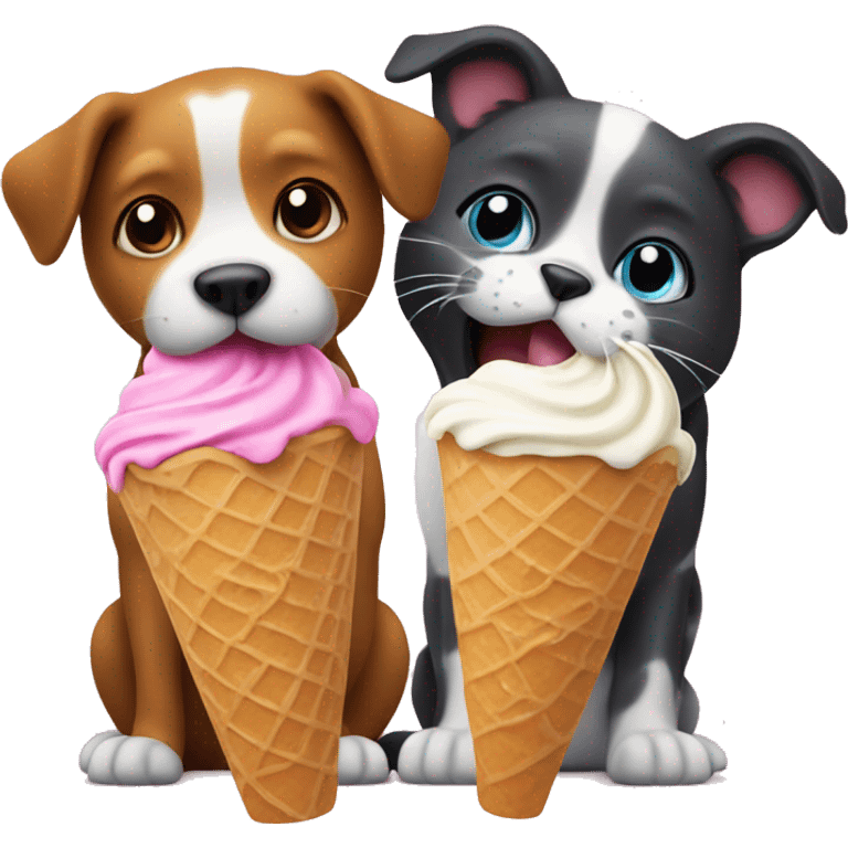 Dog and cat eating ice cream emoji