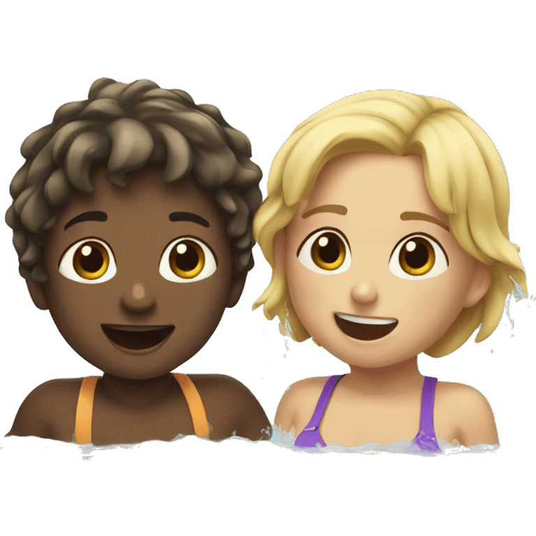 sticker without background, TWO CHILDREN SWIMMING IN THE LAKE, SPLASHING WATER emoji