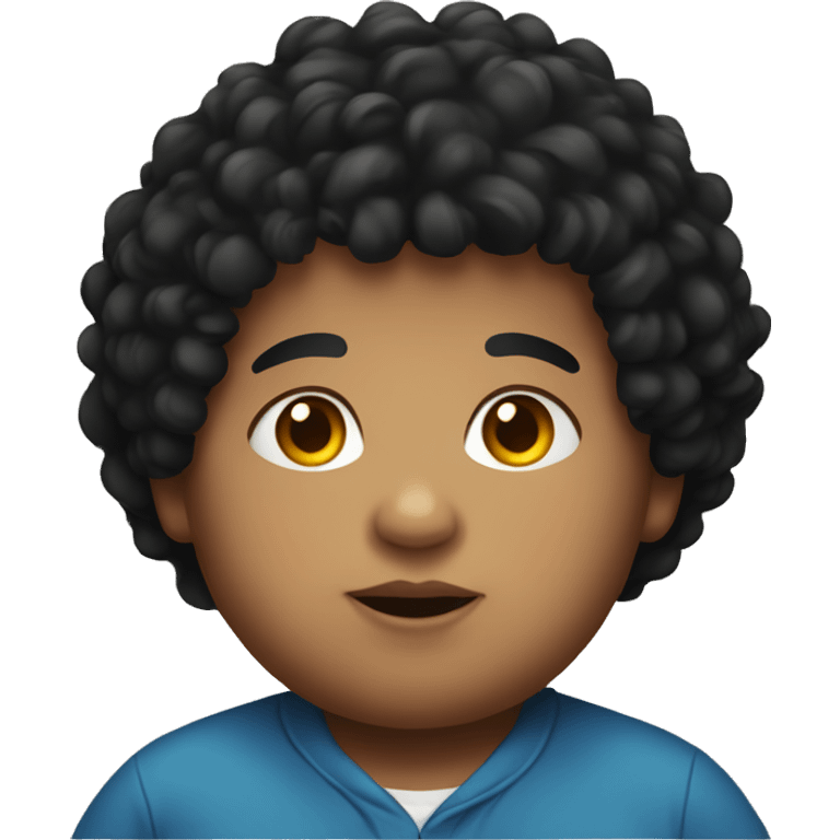 Obese, young boy, black curly hair. emoji