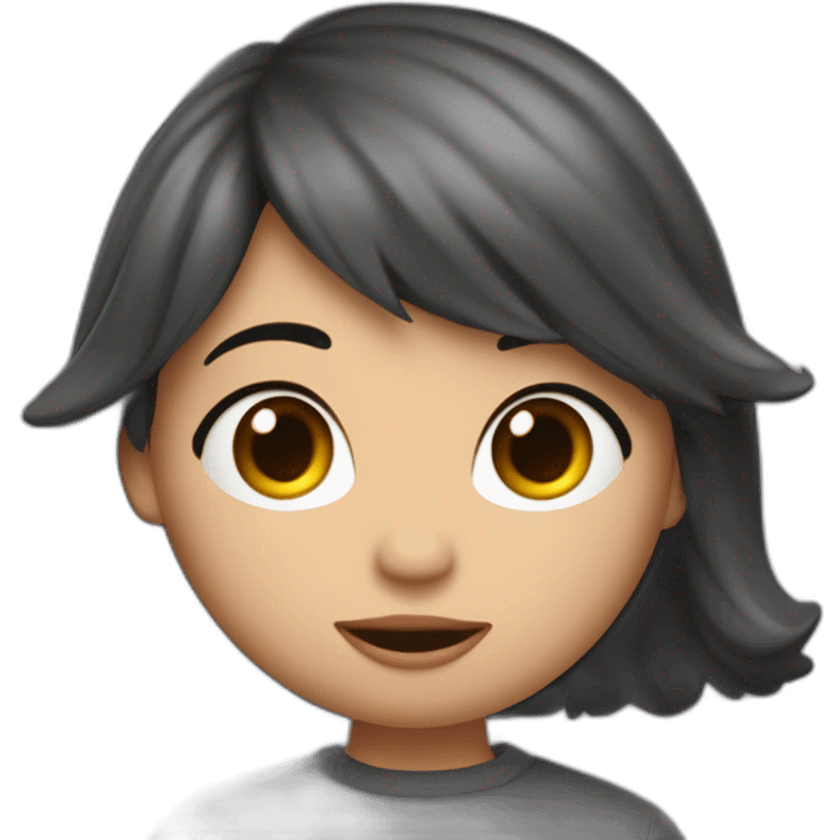 foto estilo pixar 3D de un chico con pelo negro y ojos marrones dandole un beso en la mejilla a una chica morena de pelo largo  con ojos cerrados sacando la lengua, dentro  de un coche gris emoji