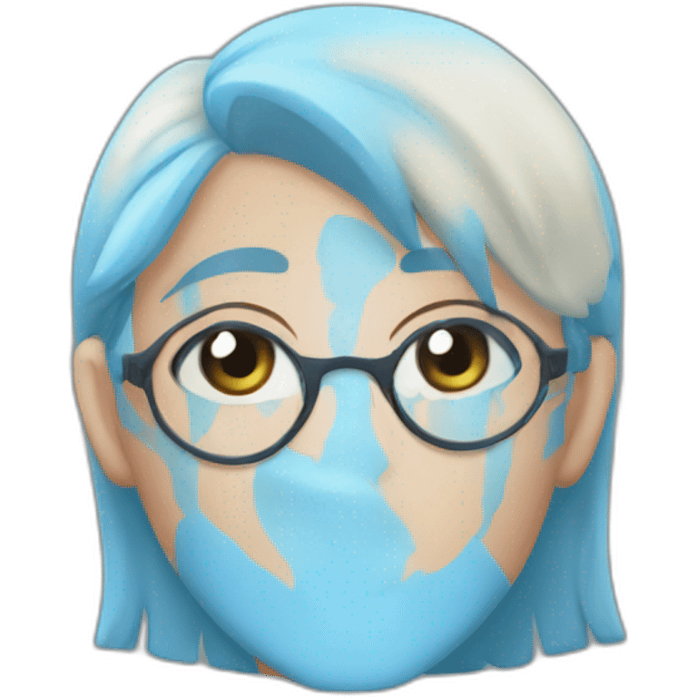 a friendly person, set front-facing and center, transparent background. Approachability, easy-going, gentle, versatile, wide age range, subtly feminine. blue hair emoji