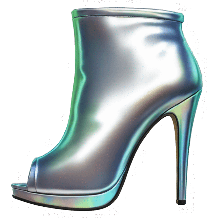 Realistic isolated top view of a pair of silver iridescent peep toe ankle bootie boots. emoji