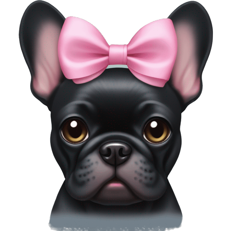 Black Frenchie with pink bow emoji