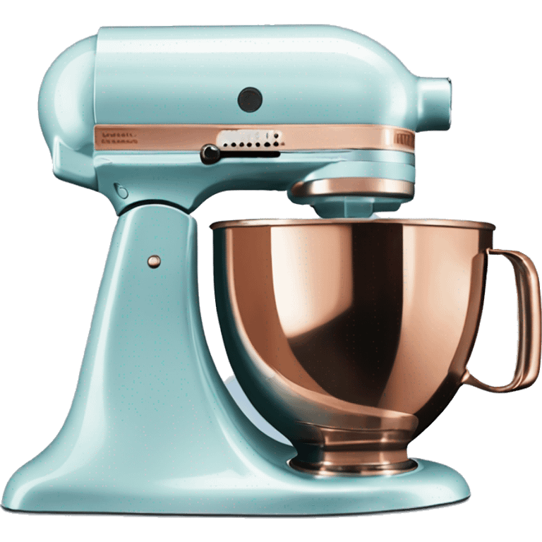 Realistic pastel blue and metallic copper kitchenaid mixer. emoji