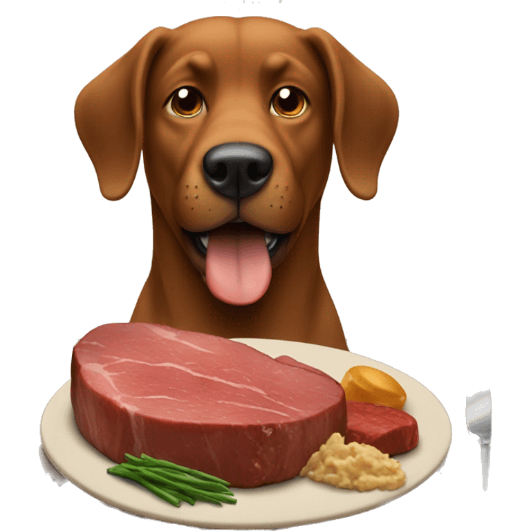 Brown large dog eating a steak emoji