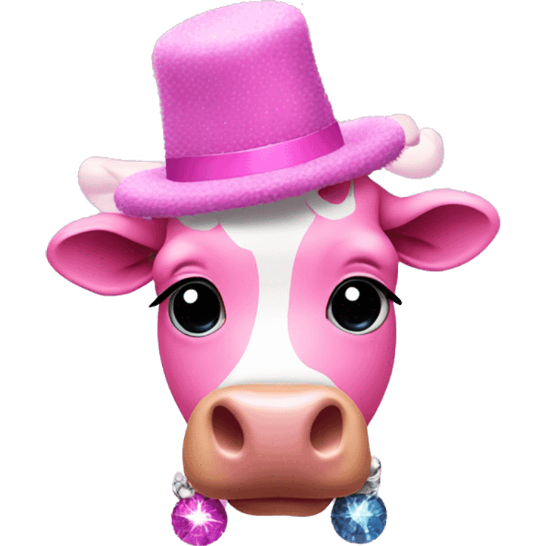 pink cow wearing a disco hat and fuzzy boots emoji