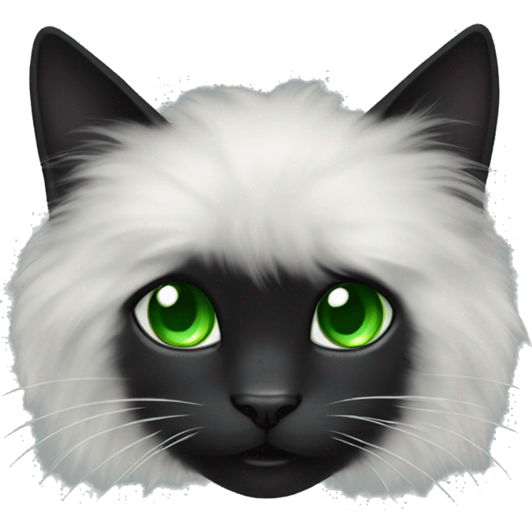 fluffy black cat with green eyes emoji