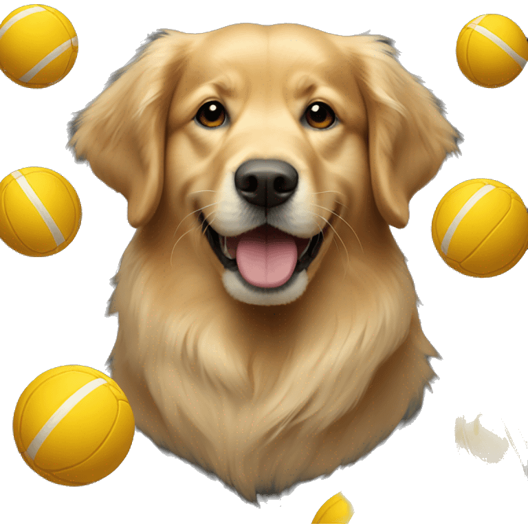 Golden retriever with a ball emoji