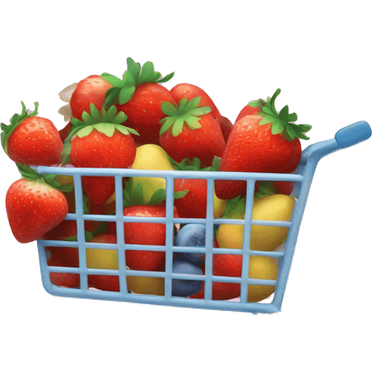 Shopping cart with strawberries and fruits and flowers inside emoji