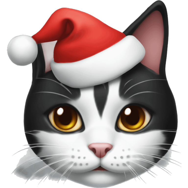 Black and white cat with Christmas hat emoji