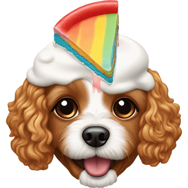 Cavapoo dog eating rainbow pancakes emoji