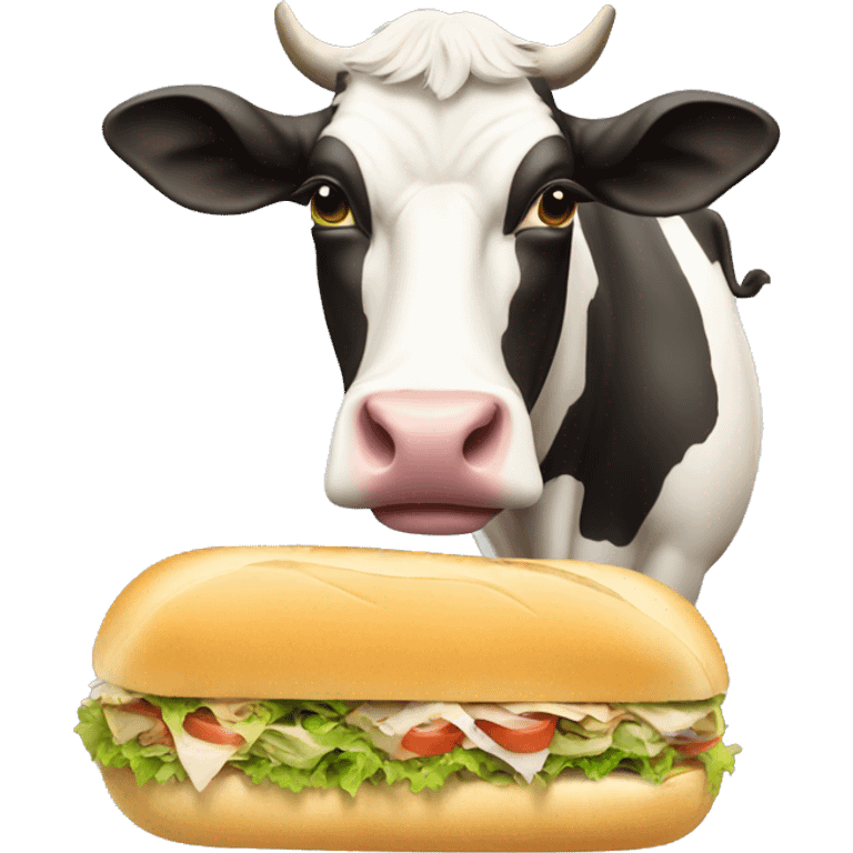 cow with headphnes eating a sub emoji